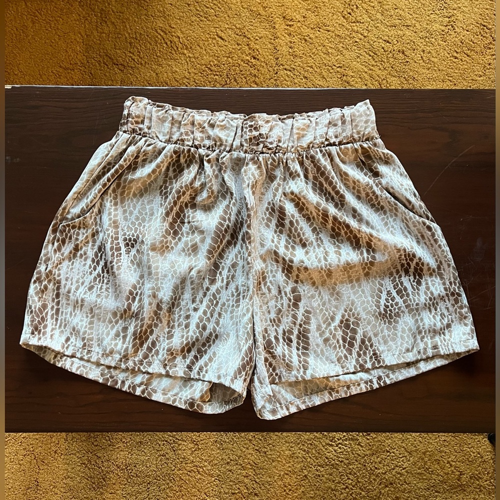 Tyche High Waist Snake Print Shorts - Brown and Cream